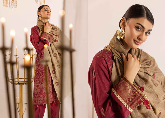 Shaista Supreme Kashmiri Sami Peach Embroidery Wool Shawl