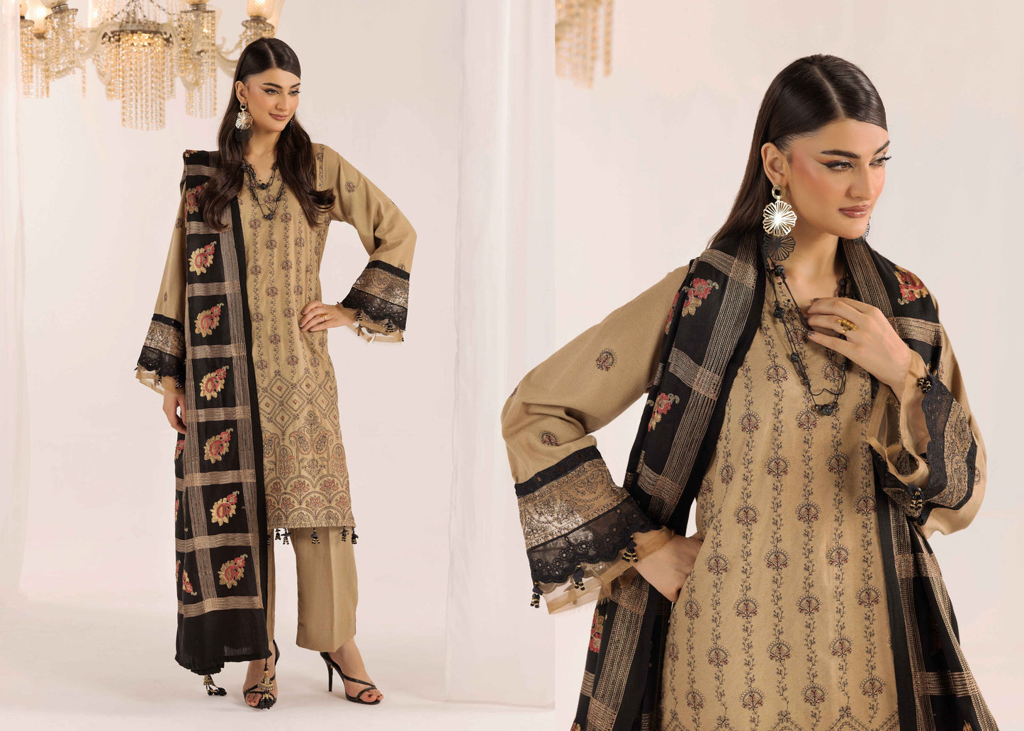Shaista Supreme Kashmiri Sami Peach Embroidery Wool Shawl