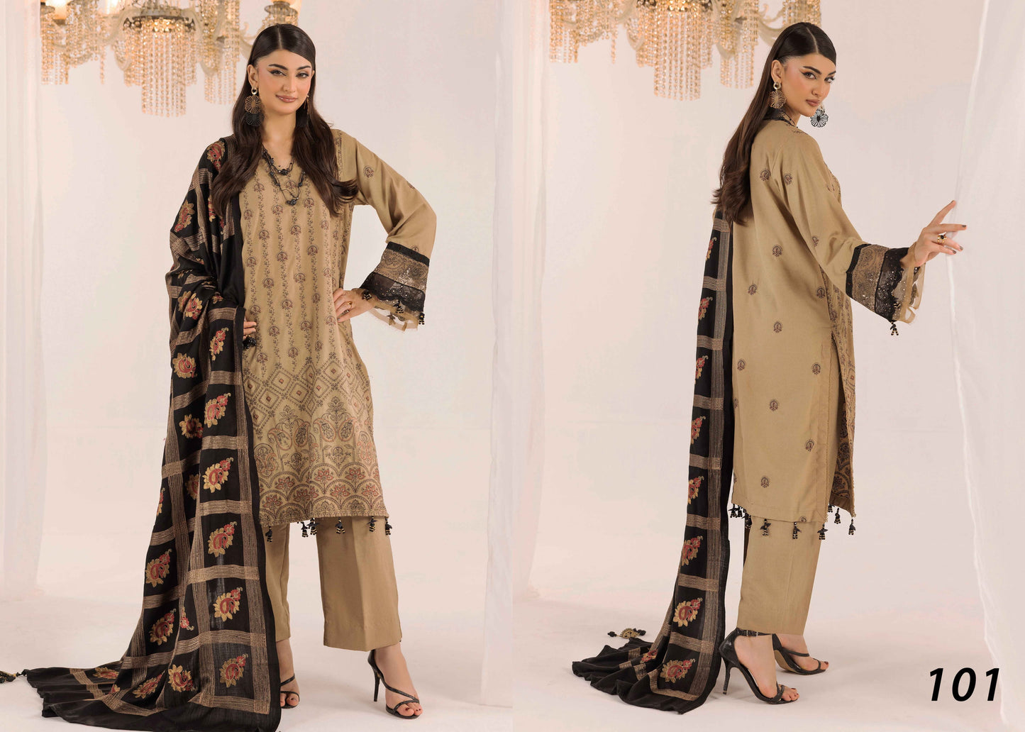 Shaista Supreme Kashmiri Sami Peach Embroidery Wool Shawl