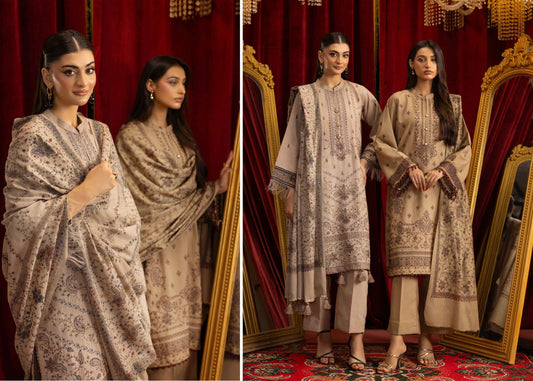 Shaista Supreme Kashmiri Sami Peach Embroidery Wool Shawl