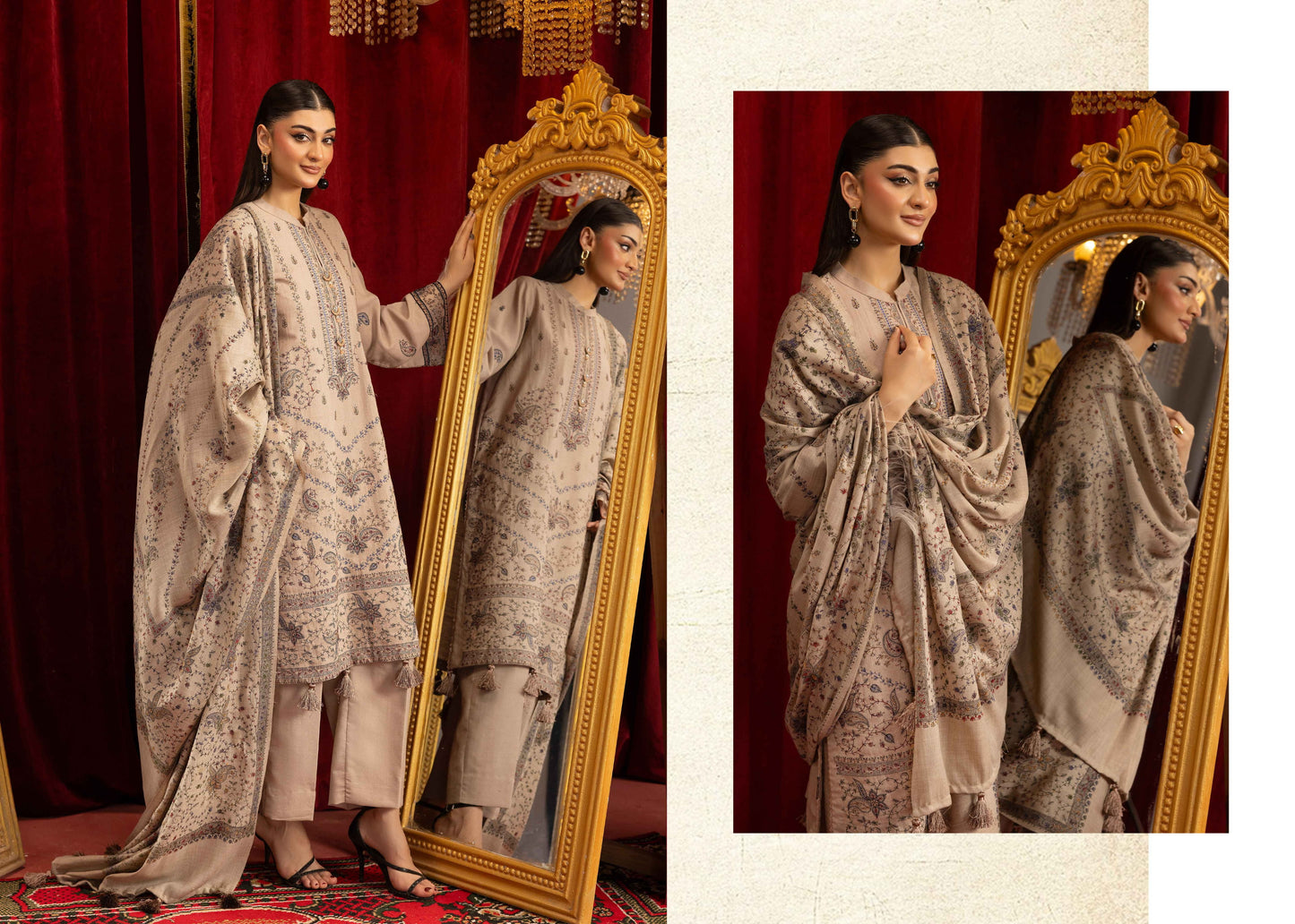 Shaista Supreme Kashmiri Sami Peach Embroidery Wool Shawl