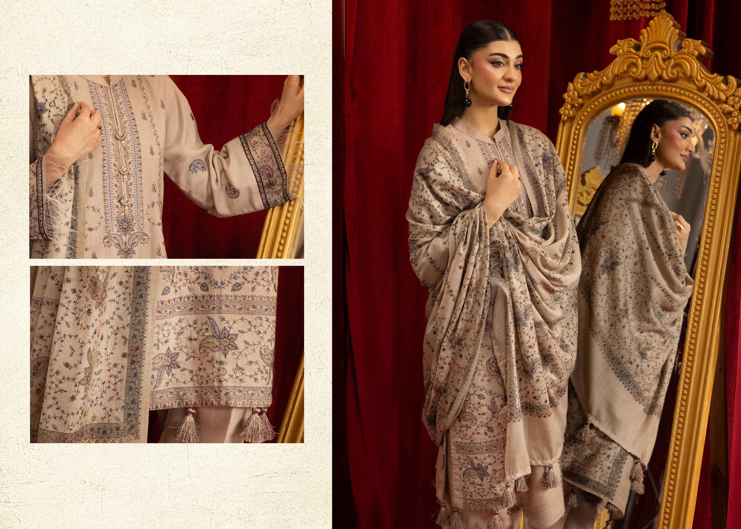 Shaista Supreme Kashmiri Sami Peach Embroidery Wool Shawl