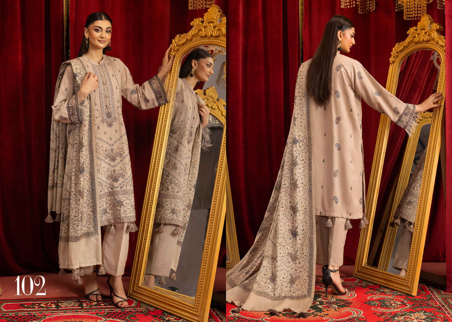 Shaista Supreme Kashmiri Sami Peach Embroidery Wool Shawl