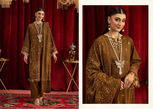 Shaista Supreme Kashmiri Sami Peach Embroidery Wool Shawl