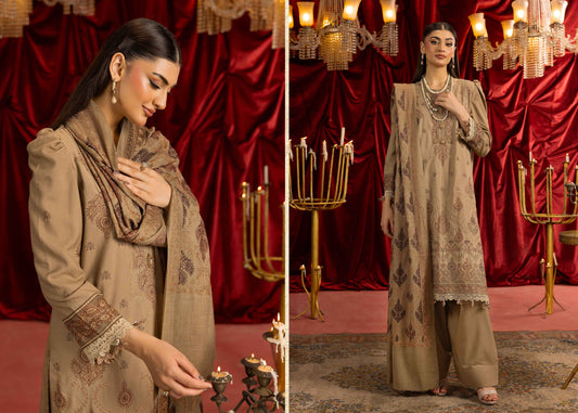 Shaista Supreme Kashmiri Sami Peach Embroidery Wool Shawl