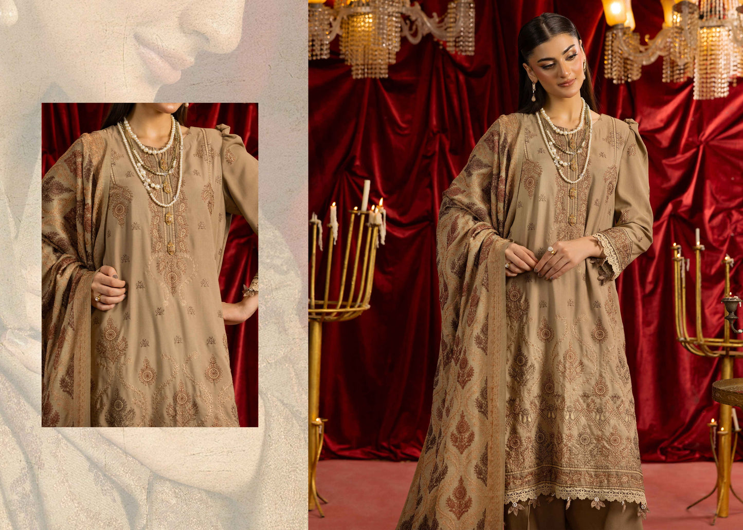 Shaista Supreme Kashmiri Sami Peach Embroidery Wool Shawl
